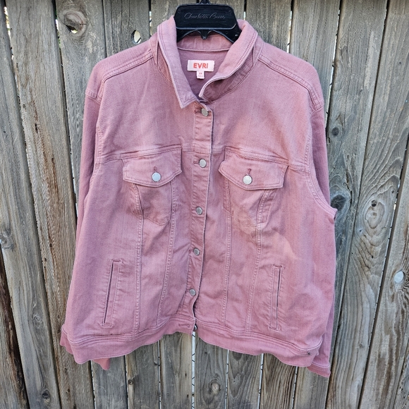 EVRI Dusty Rose Denim Jacket with Button Front Size 2X - Picture 2 of 16